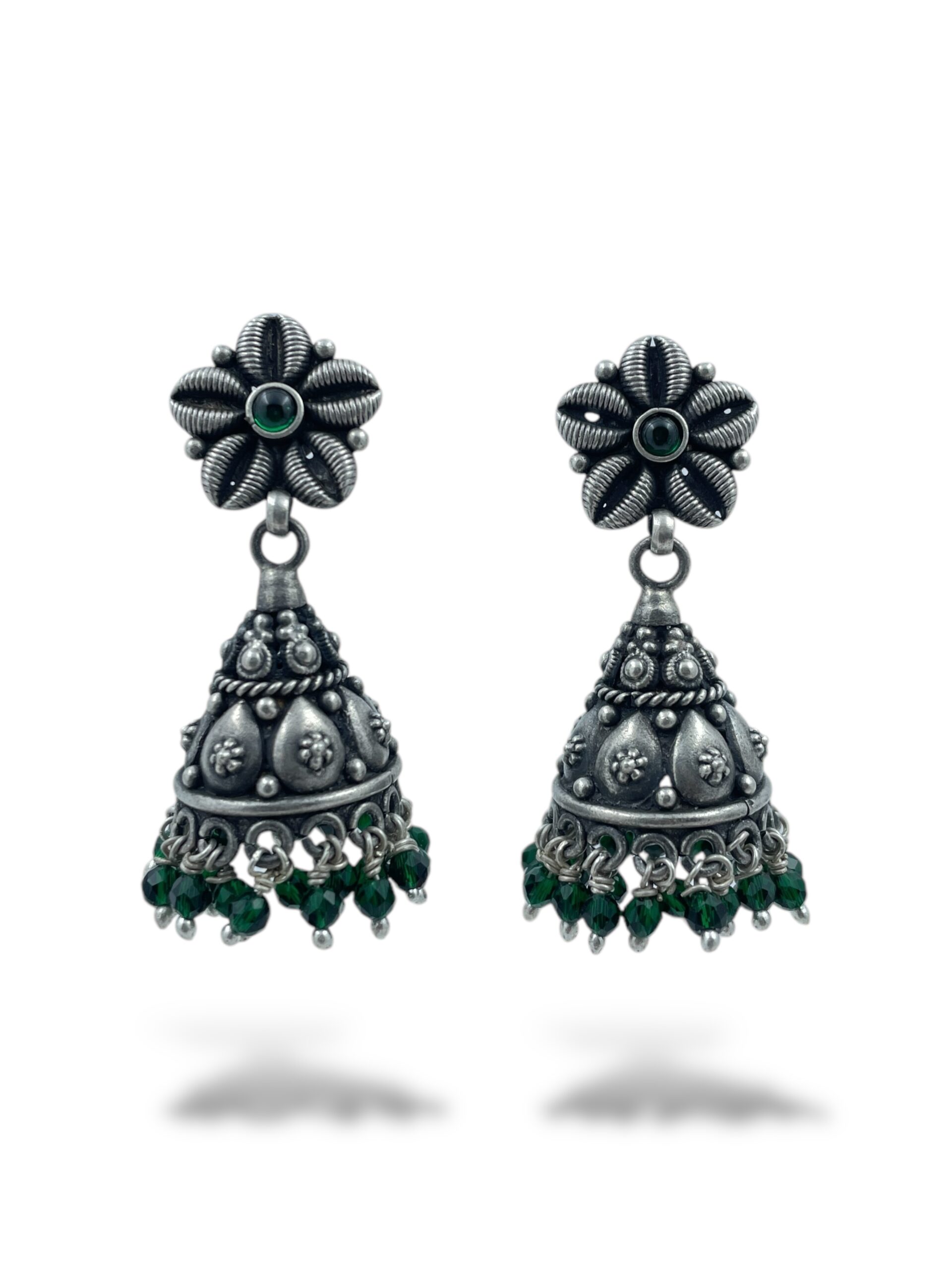 Get Emerald Bloom Jhumka Earrings