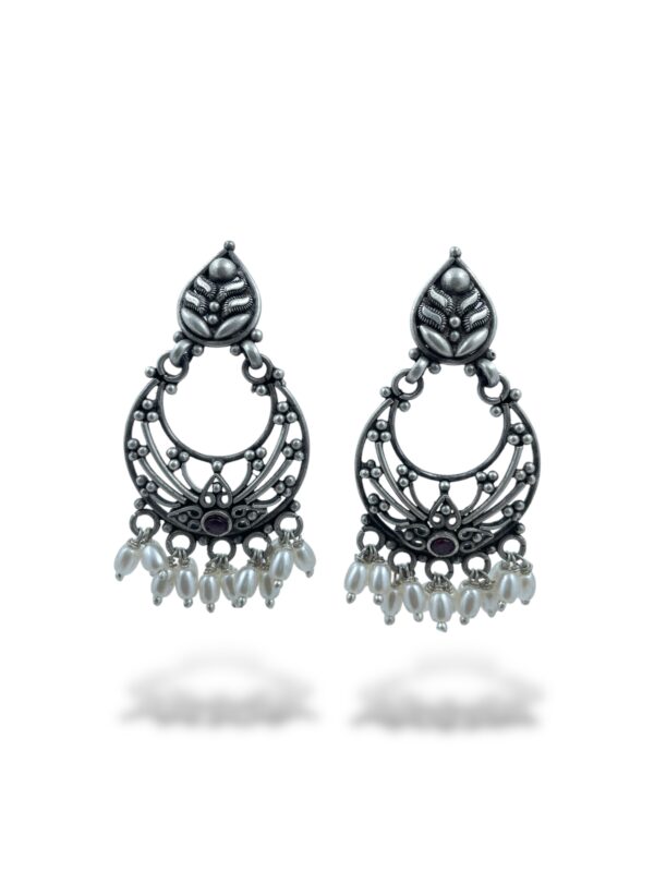 Silvery Ethereal Dewdrop Arches Chandbali Earrings