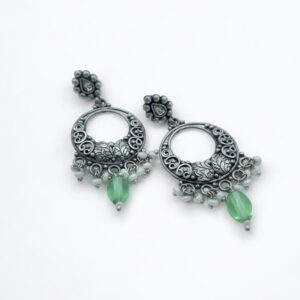 Buy Floral Filigree Green Bead Hoops Chandbali Earrings