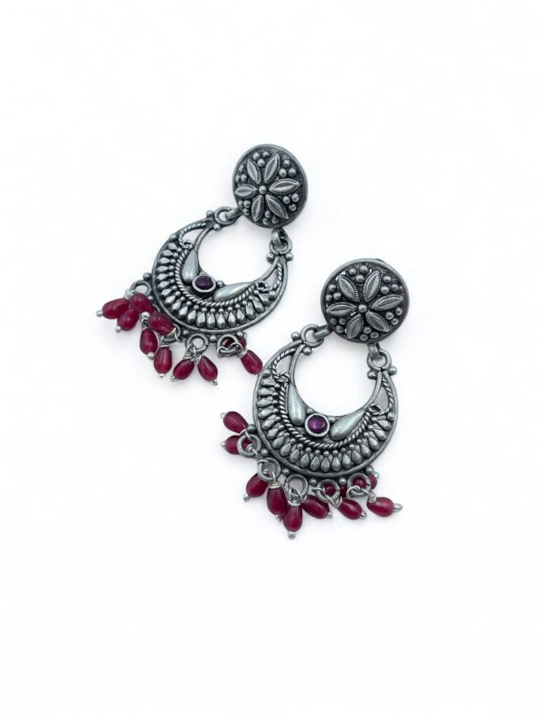 Shop Floral Heart Red Drops Chandbali Earrings