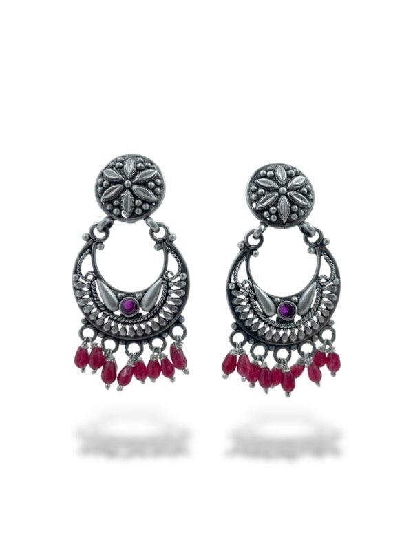 Glamorous Floral Heart Red Drops Chandbali Earrings