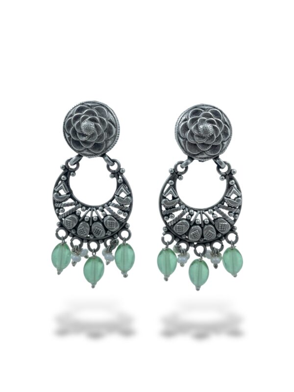 New Floral Jali Green Drop Chandbali Earrings