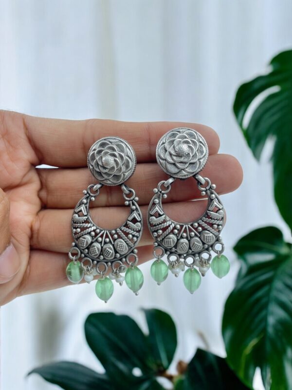 Beautiful Floral Jali Green Drop Chandbali Earrings