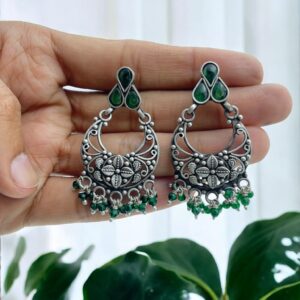 New Garden Green Hoops Chandbali Earrings