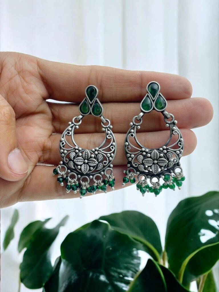 New Garden Green Hoops Chandbali Earrings