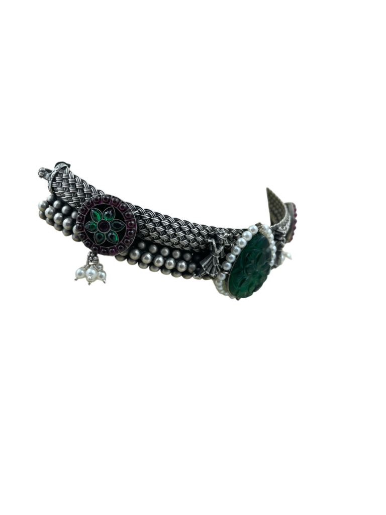Dark Green Carving Stone Mesh Design Choker
