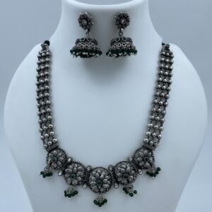 Green Floral Necklace Chain with Jhumka Earrings