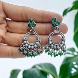 Elegant Green Stone Timeless Chandbali Earrings
