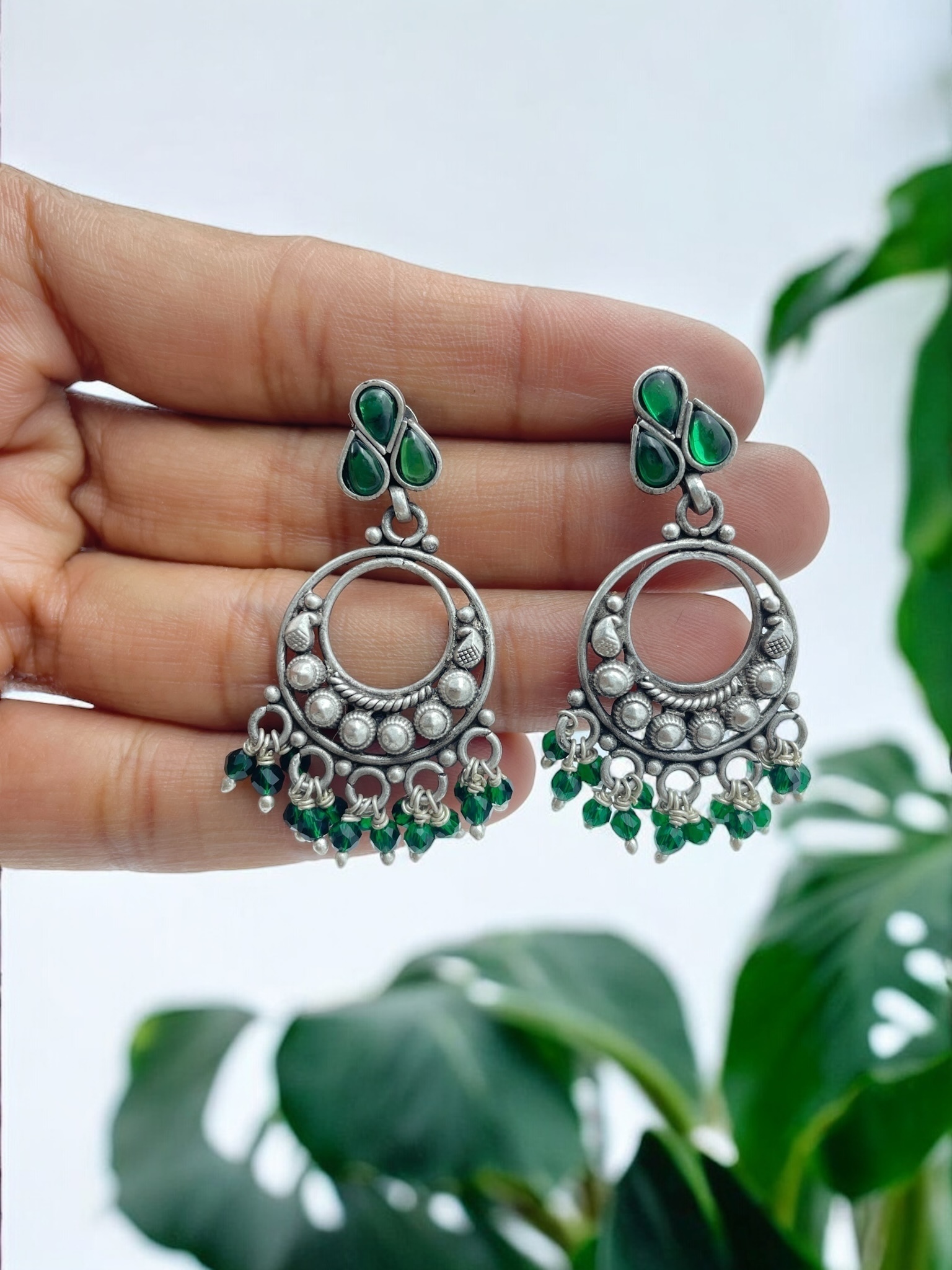 Elegant Green Stone Timeless Chandbali Earrings