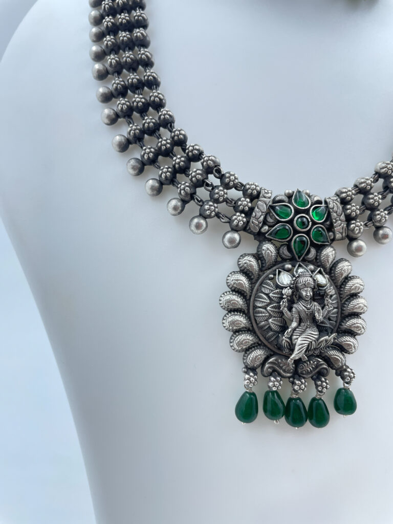 Ethnic Laxmi Pendent Floral Chain Necklace with Earrings