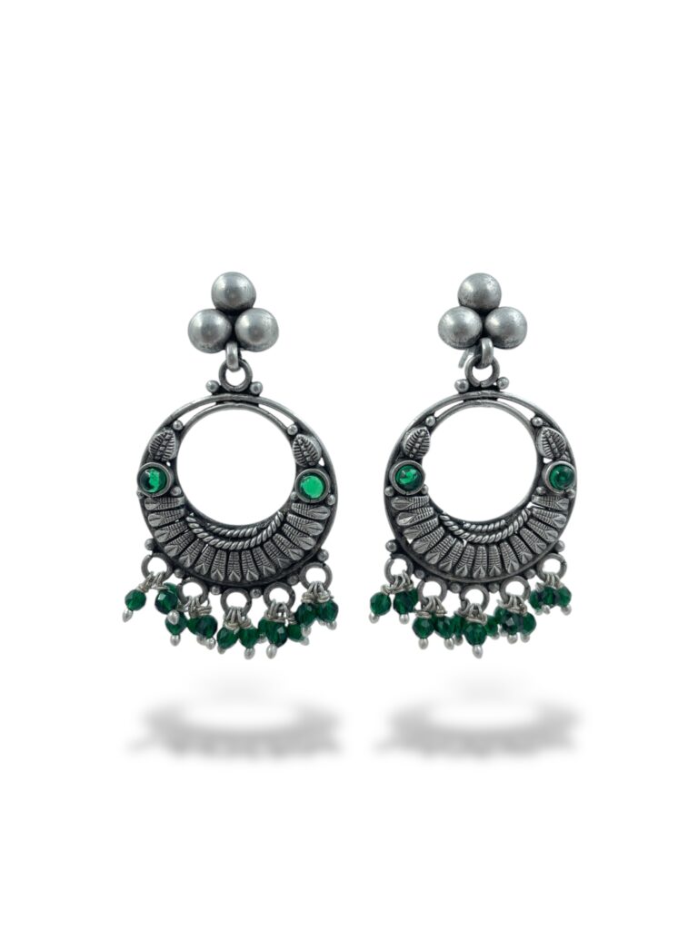 Glamorous Leaf Green Chandbali Earrings
