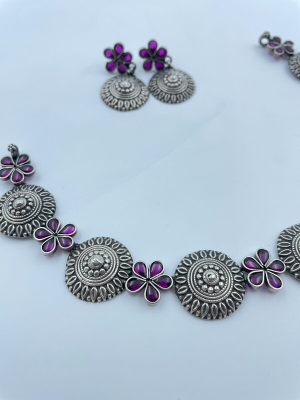 Purple Stone Malini Mala Necklace with Earrings