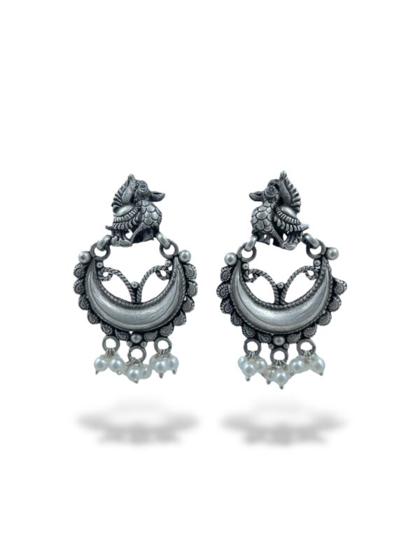 Silver Mayura Chandbali Earrings