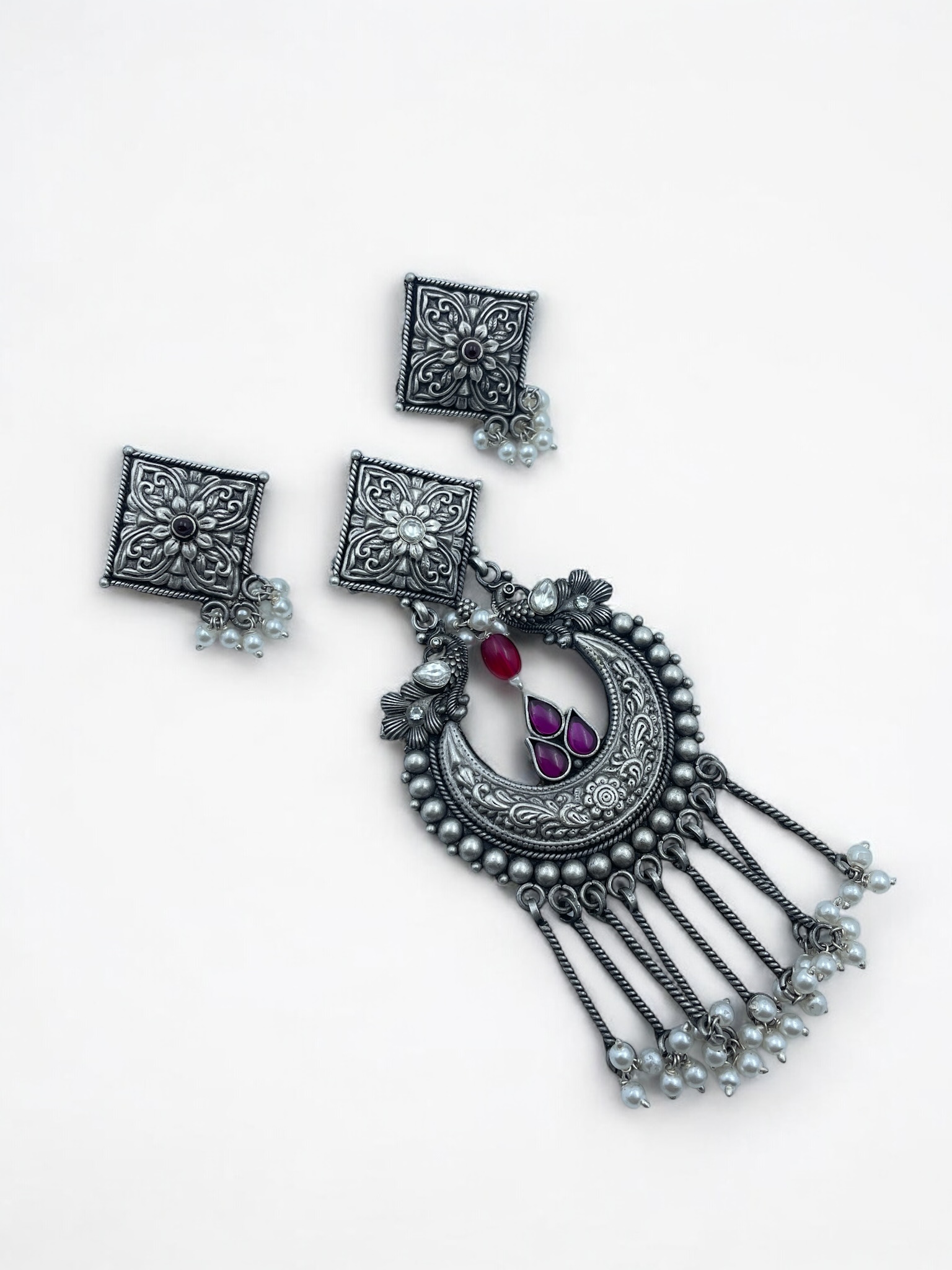 Peacock Crescent Pendent with Earrings