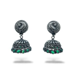 Peacock Circular Green Drop Jhumka Earrings