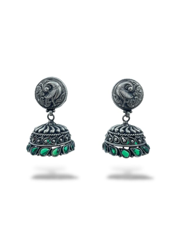 Peacock Circular Green Drop Jhumka Earrings