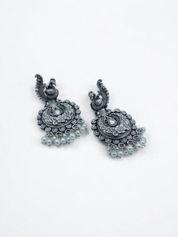 Beautiful Peacock White Drops Chandbali Earrings