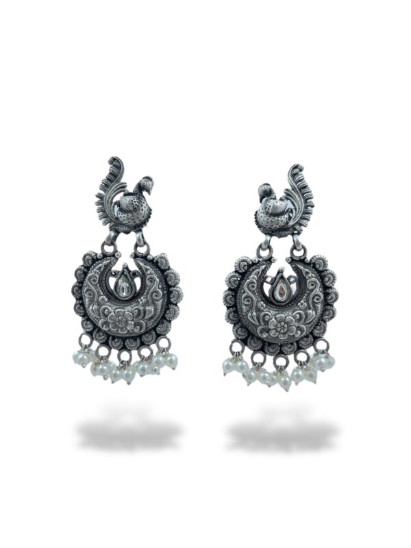 Purchase Peacock White Drops Chandbali Earrings