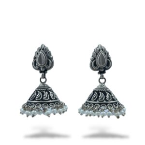 Buy Silver Pearl Temple Jhumka Earrings