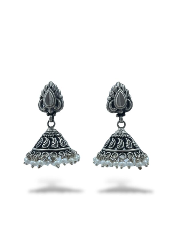 Buy Silver Pearl Temple Jhumka Earrings