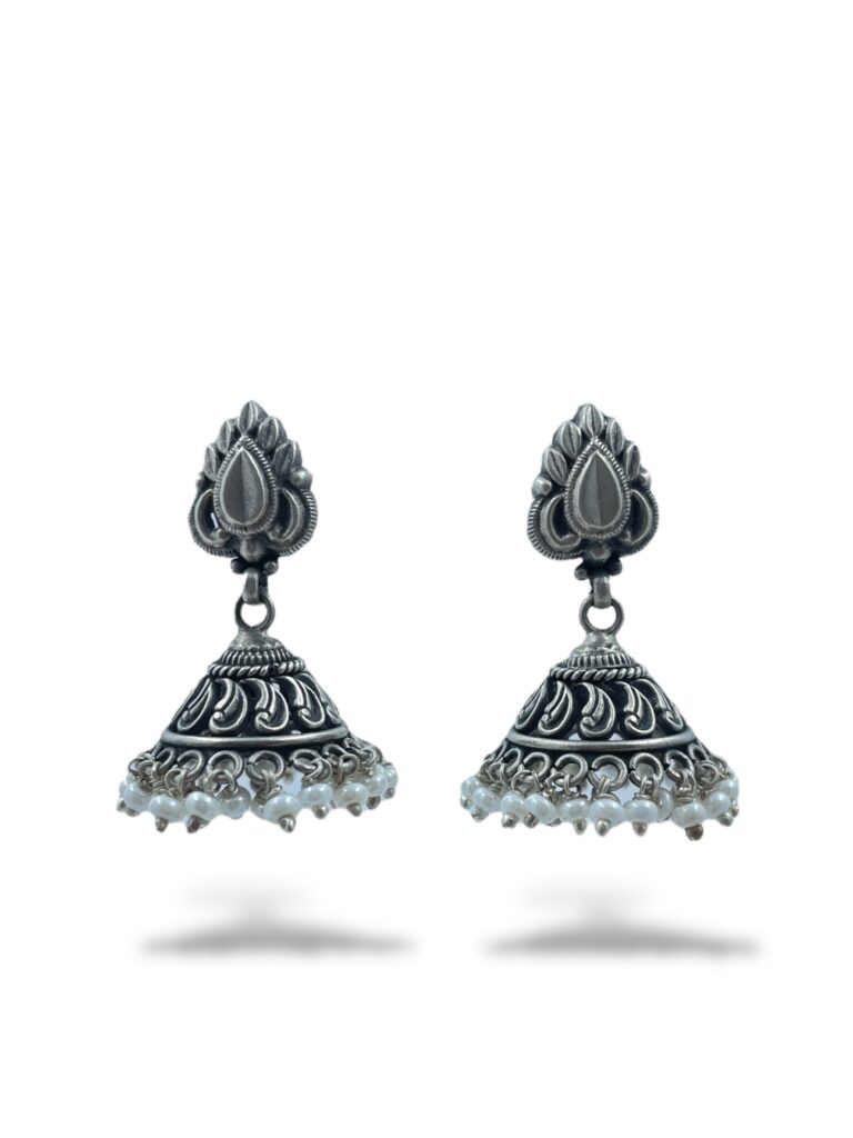Buy Silver Pearl Temple Jhumka Earrings