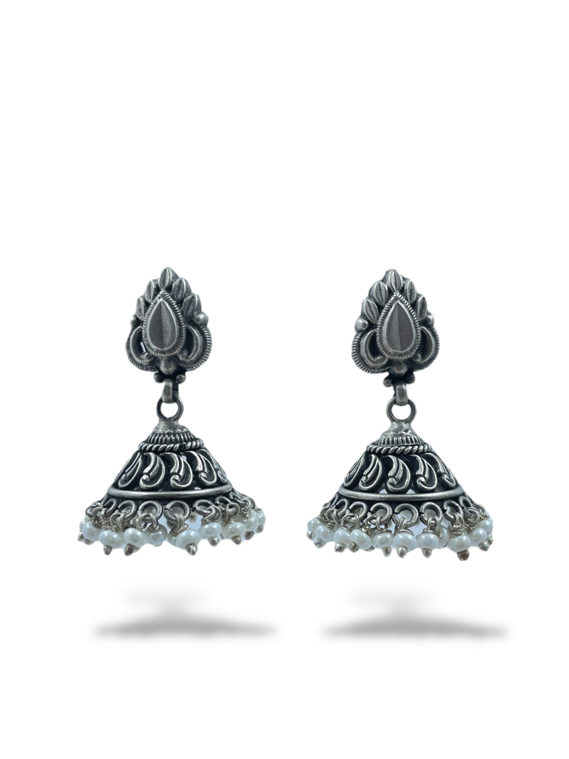 Buy Silver Pearl Temple Jhumka Earrings