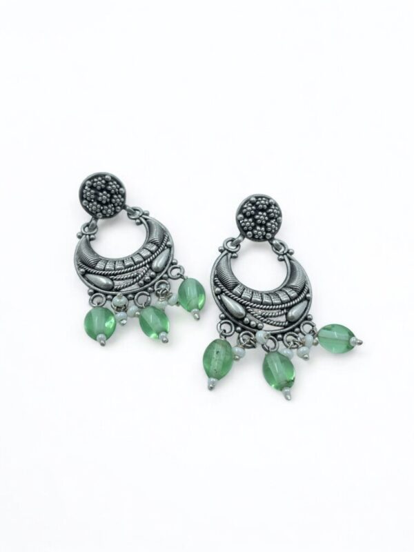 Get Floral Jali Green Drop Chandbali Earrings