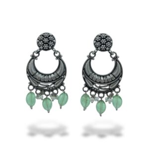 Simple Floral Jali Green Drop Chandbali Earrings