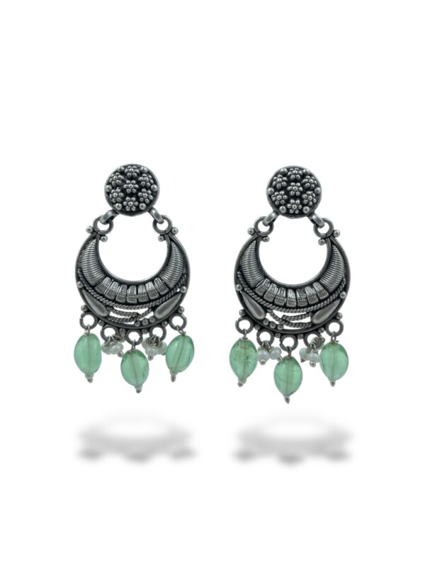 Simple Floral Jali Green Drop Chandbali Earrings