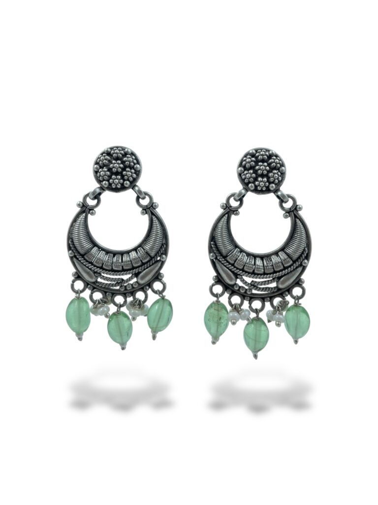 Simple Floral Jali Green Drop Chandbali Earrings