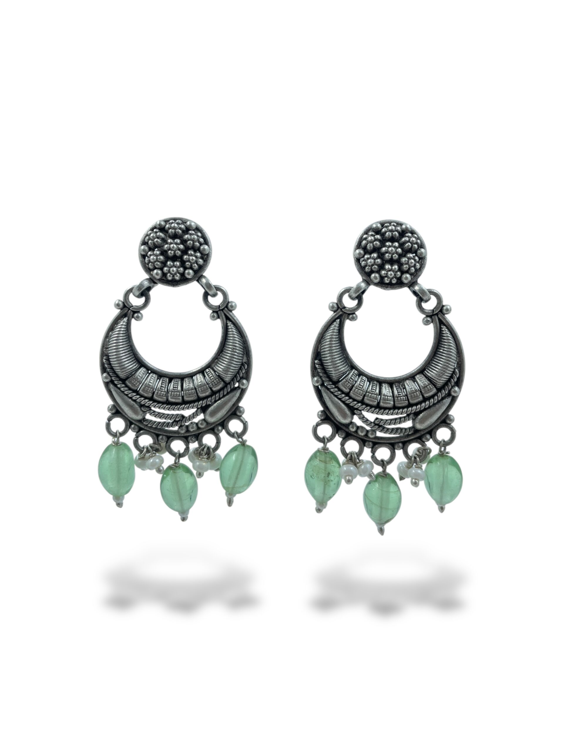 Simple Floral Jali Green Drop Chandbali Earrings