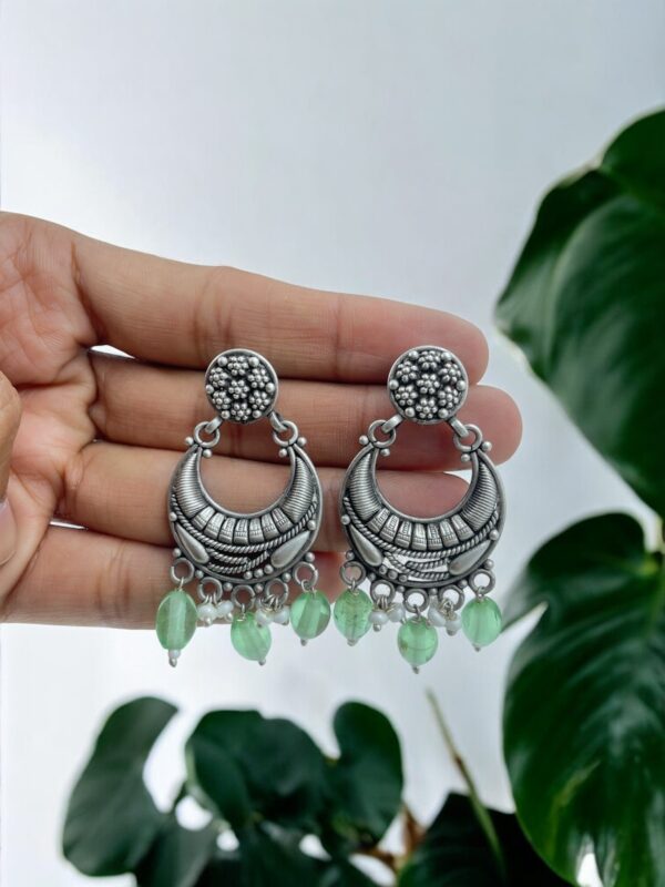 Buy Floral Jali Green Drop Chandbali Earrings