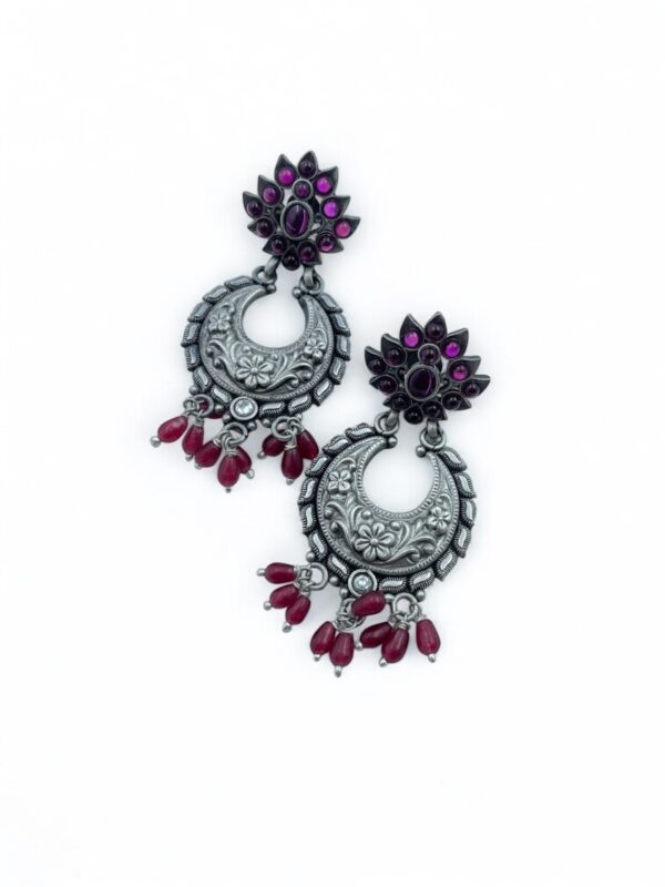 Get Red Stone Floral Chandbali with Red Drops Earrings
