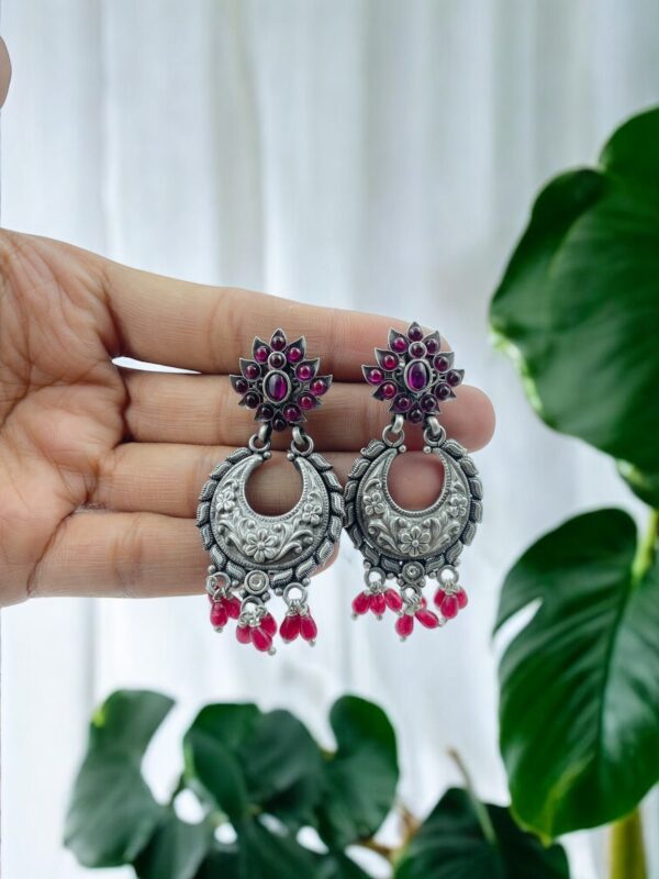 New Red Stone Floral Chandbali with Red Drops Earrings