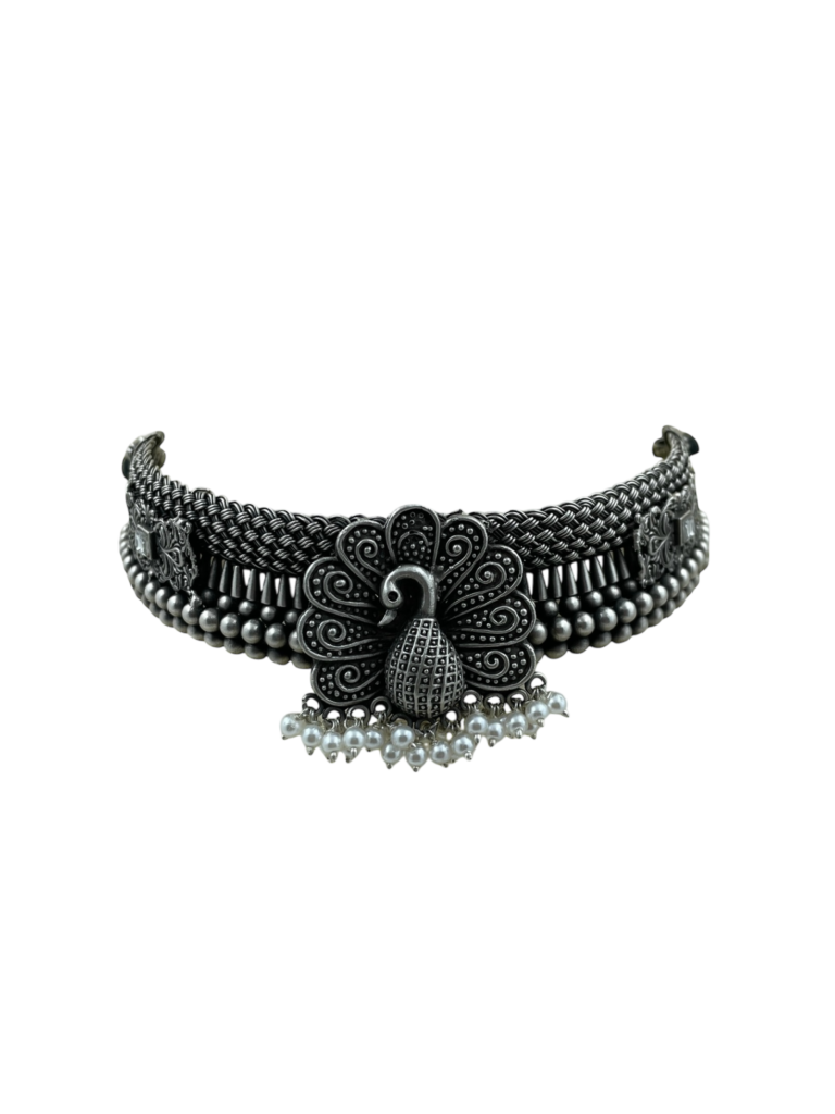Get Regal Peacock Choker with Earrings