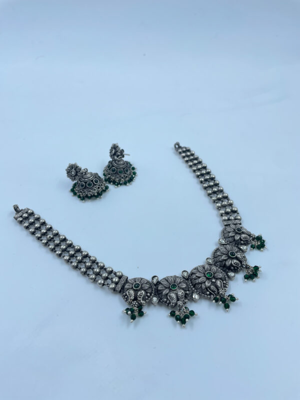 Buy Green Floral Necklace Chain with Earrings