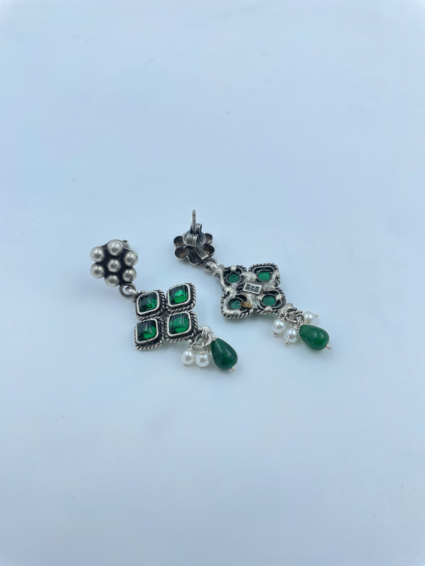 Shrinkhla Green and White Earrings