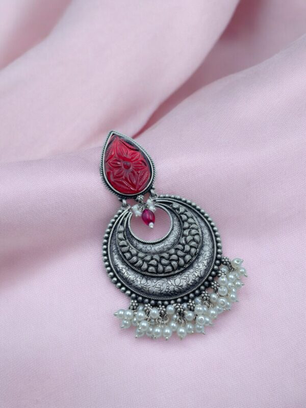 Teardrop Red Carving Stone Crescent Pendant