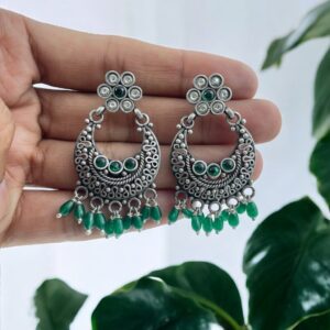 Silver Twilight Filigree Chandbali Earrings
