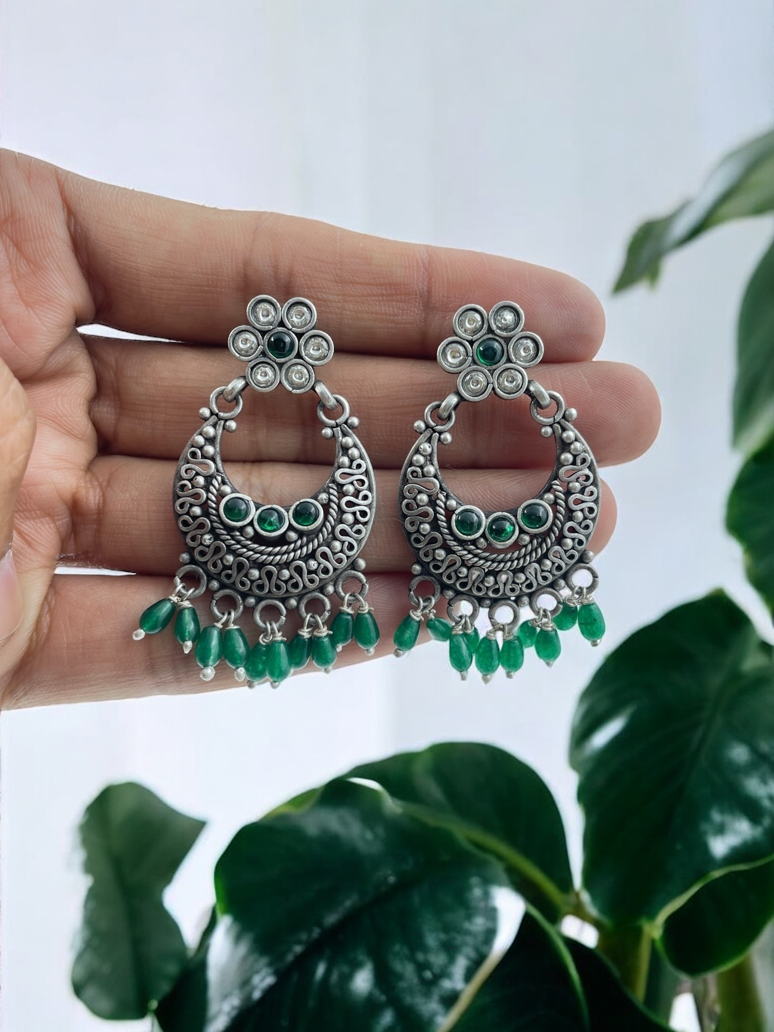 Silver Twilight Filigree Chandbali Earrings