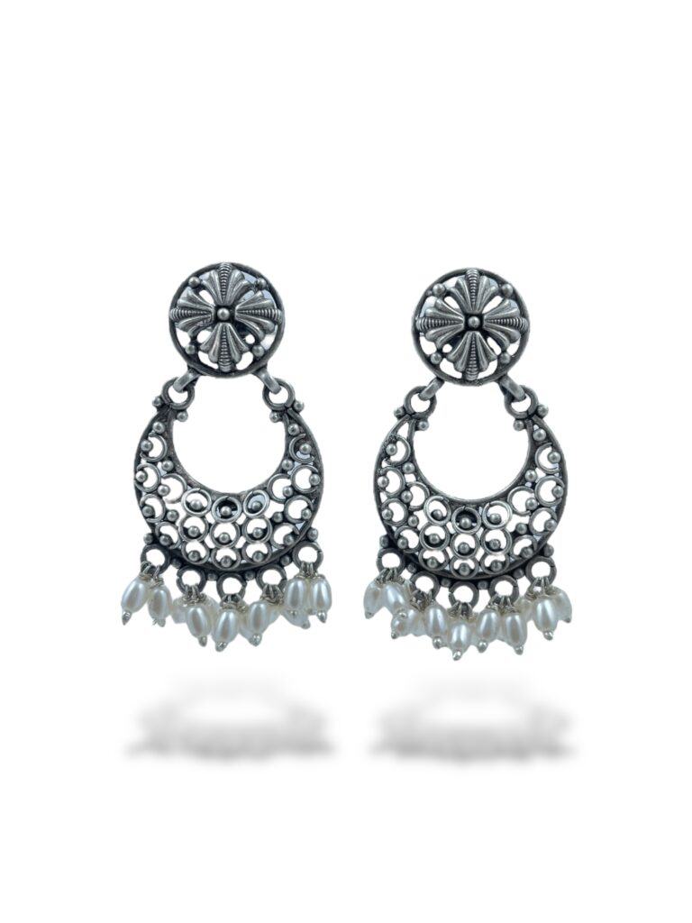 White Drop Pearls Stylish Chandbali Earrings