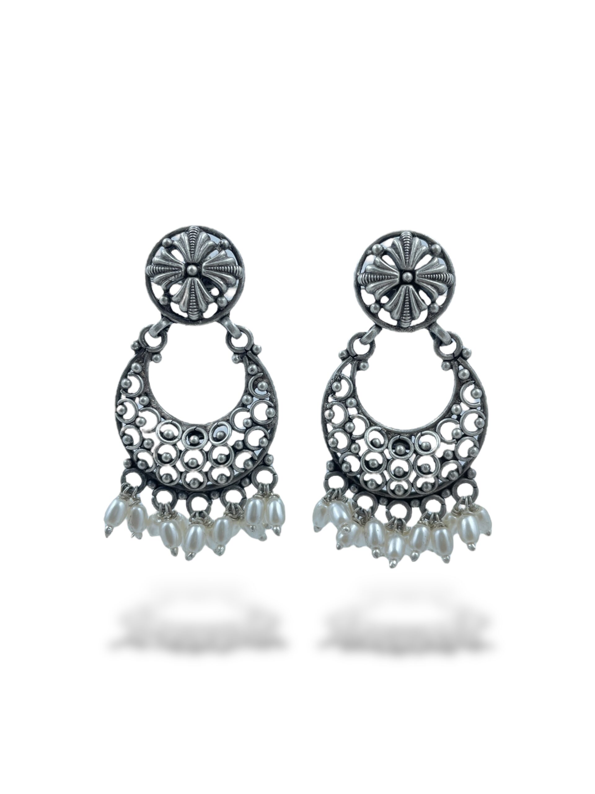 White Drop Pearls Stylish Chandbali Earrings