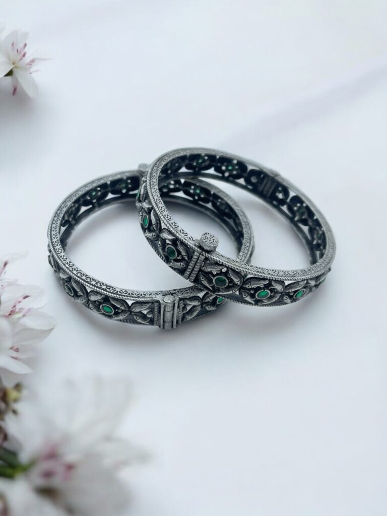 Green‑stone fish‑motif bangle set