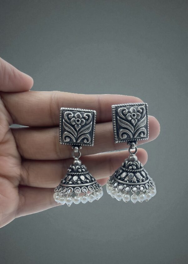 Antique Temple Drops Jhumka in 925 Silver