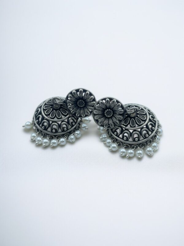 Floral Filigree Jhumka Earrings - Image 2