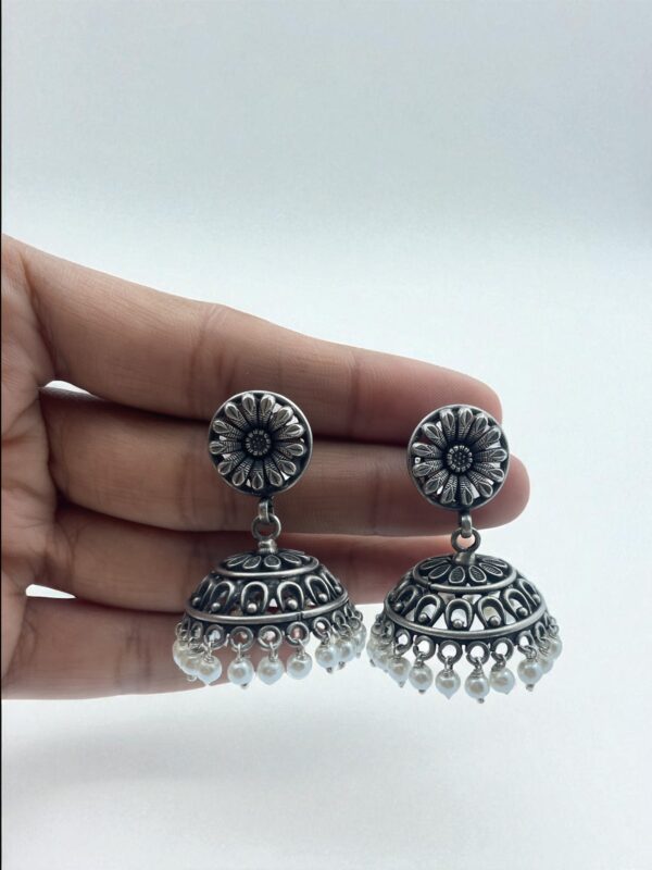 Floral Filigree Jhumka Earrings - Image 3