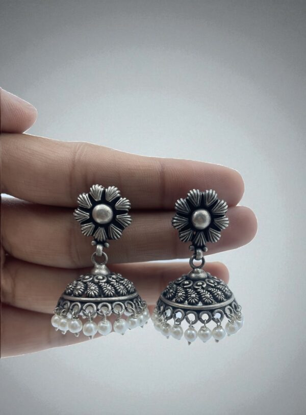 Floral Jali Jhumka Earrings - Image 2