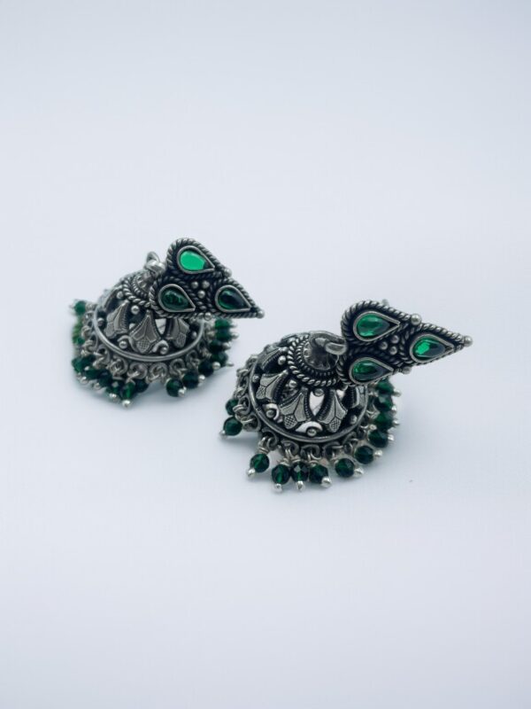 Green Petal Jali Jhumka Earrings - Image 3
