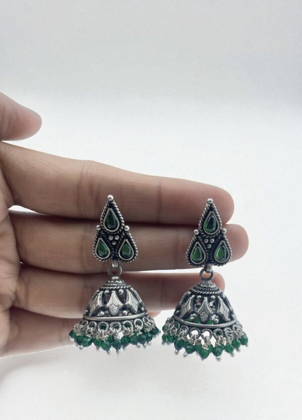 Green Petal Jali Jhumka Earrings - Image 2
