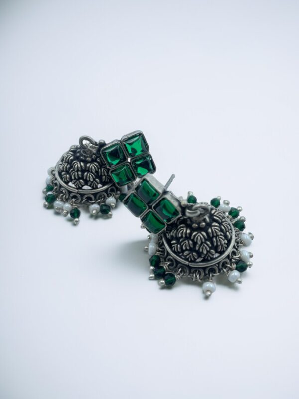 Opulent Floral Pearl Beaded Jhumka Earrings - Image 3